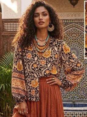 Rachel Zoe floral peasant blouse, featuring a bohemian-inspired print.